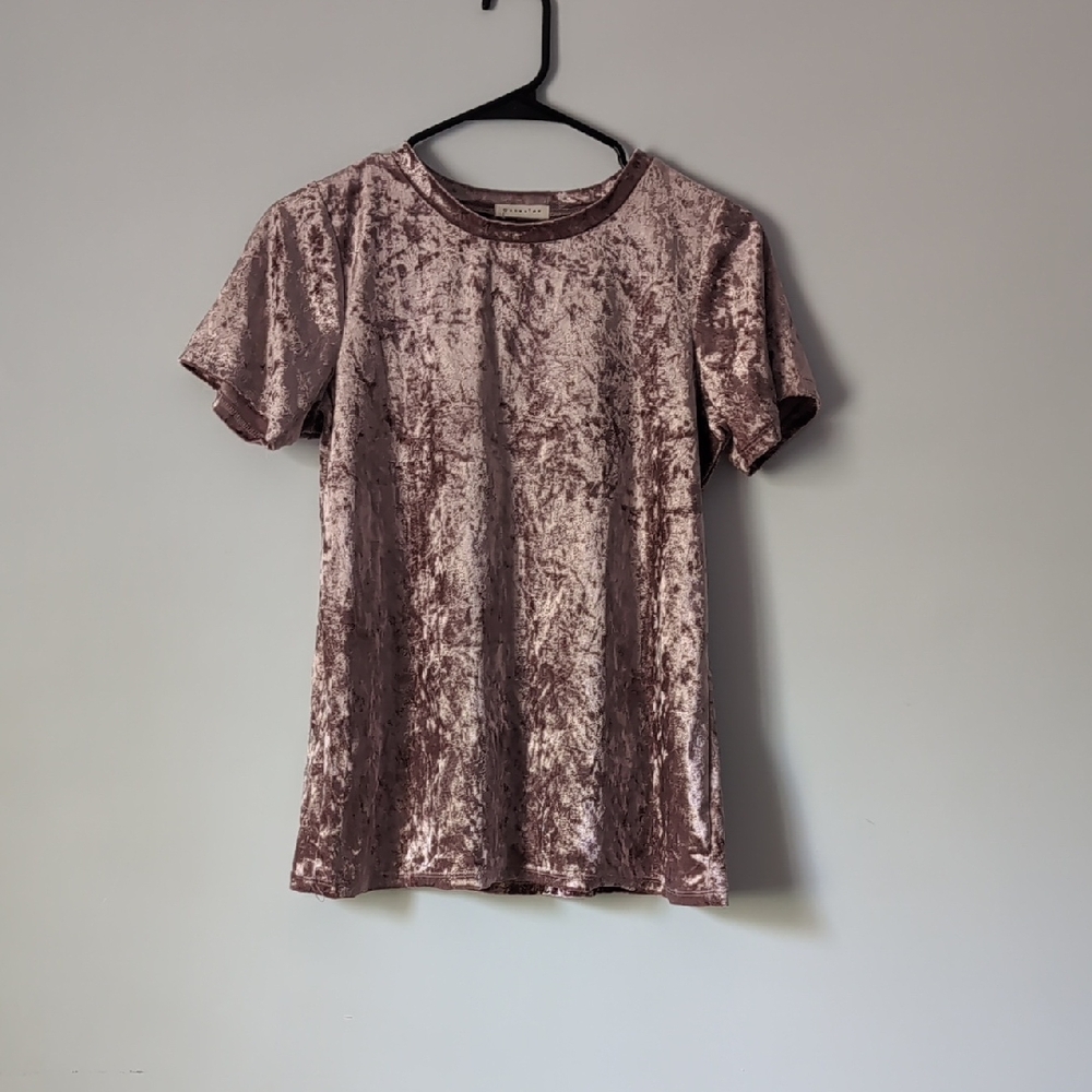 Occasion Velvet Short Sleeve Top in Blush